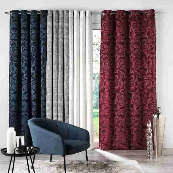 Douceur d’interieur Tenda Con Occhielli 140 X 280 Cm Jacquard Rosalina Rosso Bordeaux - immagine 2